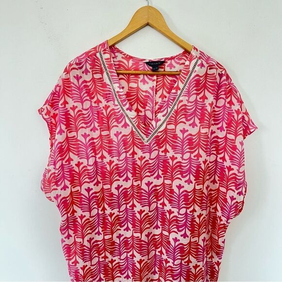 Tahari Pink & White Pattern V-Neck Tunic Beach Swim Cover Up - Picture 7 of 8